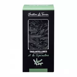 Tagliatelles à la spiruline 250g dans leur emballage artisanal.