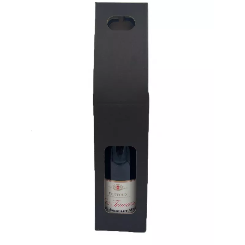 Valisette carton kraft/noir de présentation 1 bouteille avec poignée - 1