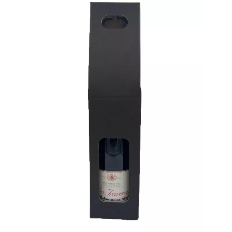 Valisette carton kraft/noir présentation 1 bouteille avec poignée 