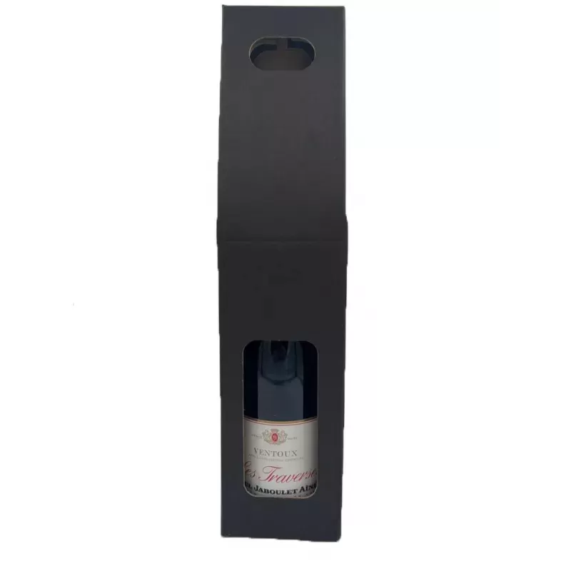 Valisette carton kraft/noir présentation 1 bouteille avec poignée 