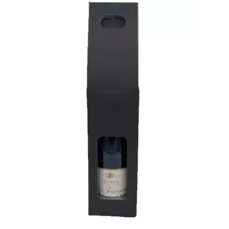 Valisette carton kraft/noir présentation 1 bouteille avec poignée 