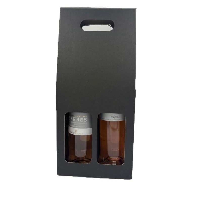 Valisette de Présentation pour 2 Bouteilles en Carton Kraft/Noir avec Poignée - 1