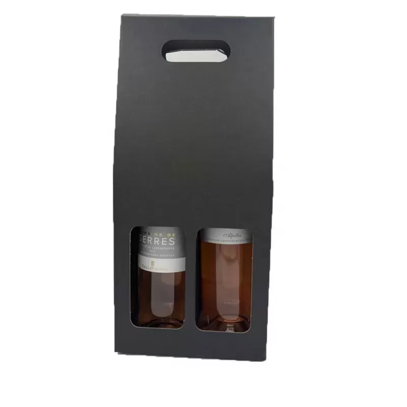 Valisette de Présentation pour 2 Bouteilles en Carton Kraft/Noir avec Poignée - 1