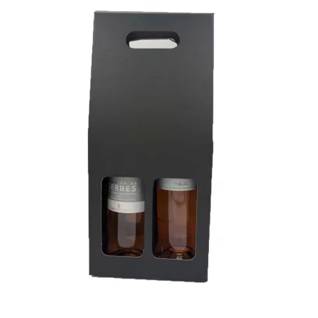 Valisette de Présentation pour 2 Bouteilles en Carton Kraft/Noir avec Poignée
