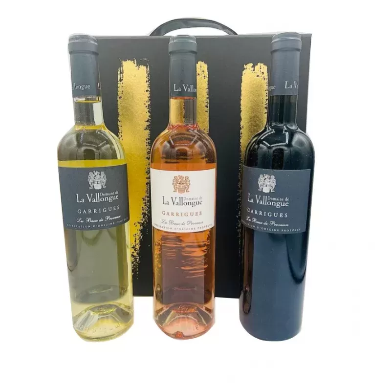 Coffret 3 Bouteilles Fête des Pères de La Vallongue avec vin blanc, rosé et rouge