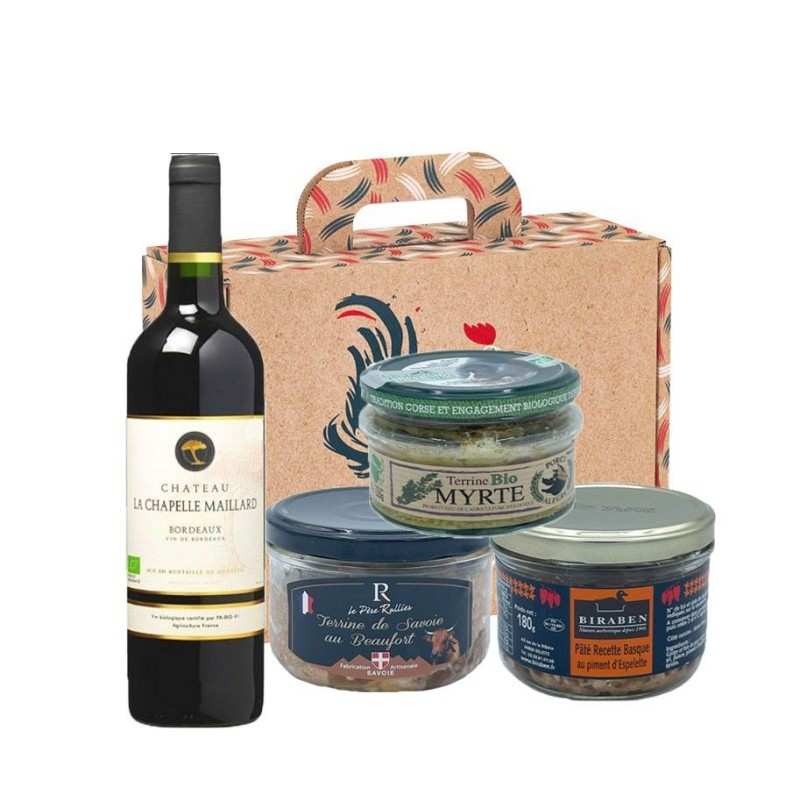 Coffret apéritif de qualité avec bouteille de vin blanc