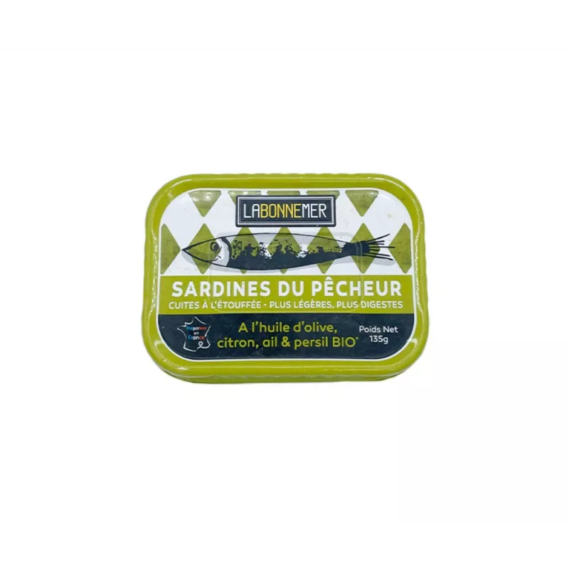 Sardines du Pêcheur à l'Huile d'Olive, Citron, Ail et Persil Bio 135g 