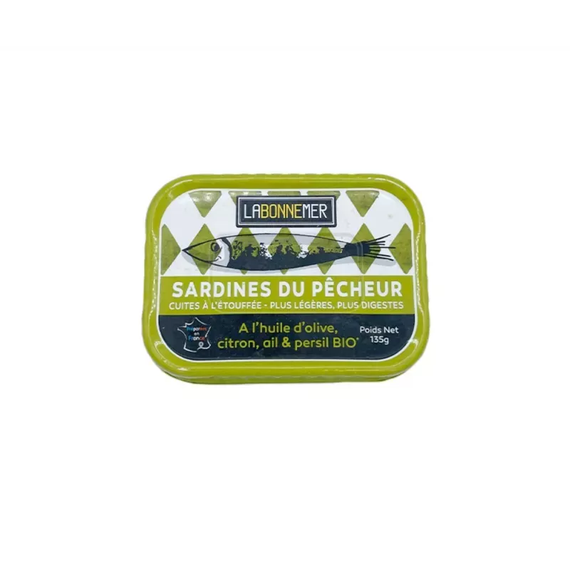 Sardines du Pêcheur à l'Huile d'Olive, Citron, Ail et Persil Bio 135g 