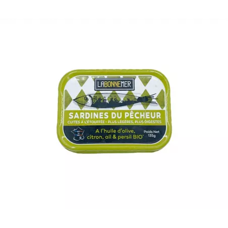 Sardines du Pêcheur à l'Huile d'Olive, Citron, Ail et Persil Bio 135g 