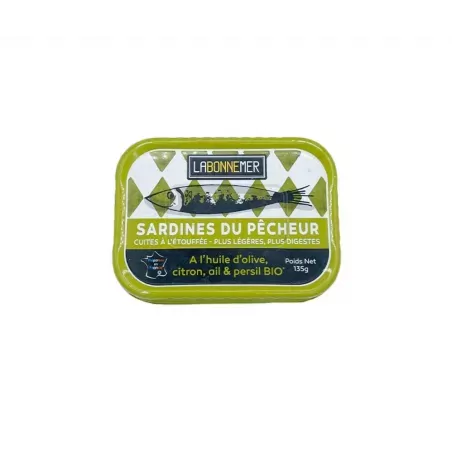 Sardines du Pêcheur à l'Huile d'Olive, Citron, Ail et Persil Bio 135g 