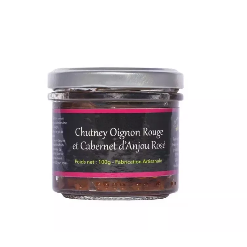 Sauce Chutney aux Oignons Rouges et Cabernet d'Anjou Rosé 100g dans un pot élégant Sauce Chutney aux Oignons Rouges et Cabernet d'Anjou Rosé 100g dans un pot élégant