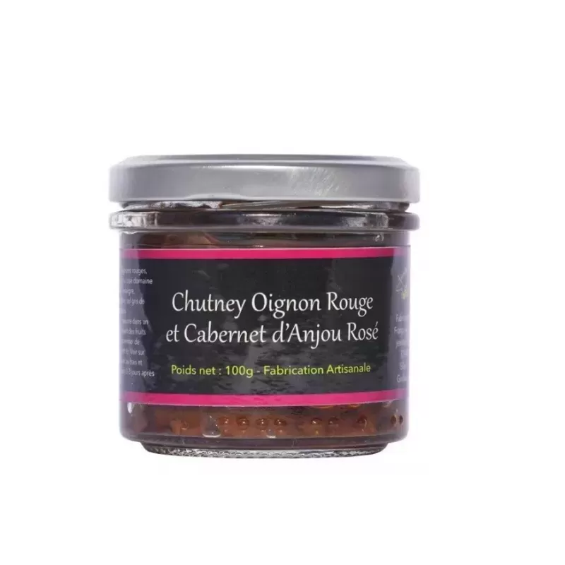 Sauce Chutney aux Oignons Rouges et Cabernet d'Anjou Rosé 100g dans un pot élégant