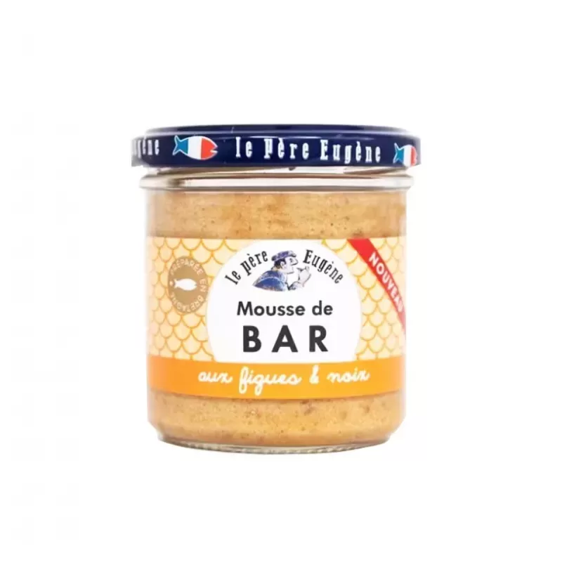 Pot de mousse de bar aux figues et noix 110g, création artisanale bretonne.