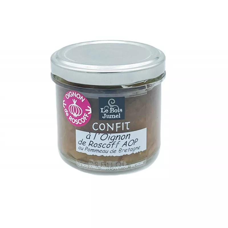 Confit à l'Oignon de Roscoff AOP au Pommeau de Bretagne 110g, pot fermé.