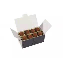 Ballotin de truffes au chocolat de Noël 175g, prêt à offrir, dans un élégant emballage festif.