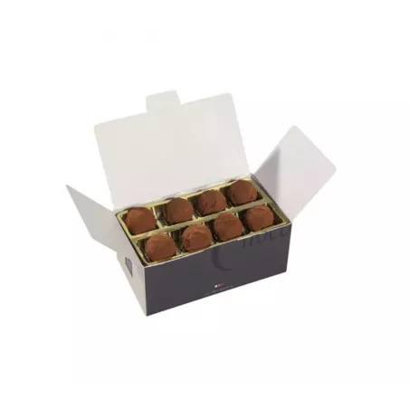 Ballotin de truffes au chocolat de Noël 175g, prêt à offrir, dans un élégant emballage festif.