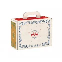 Valisette décor Noël Cerf Rouge remplie de cadeaux de Noël, idéale pour créer des coffrets personnalisés