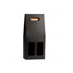 Valisette de Présentation pour 2 Bouteilles en Carton Kraft/Noir avec Poignée - 1 Valisette de Présentation pour 2 Bouteilles en Carton Kraft/Noir avec Poignée - 1