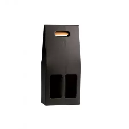 Valisette de Présentation pour 2 Bouteilles en Carton Kraft/Noir avec Poignée - 1