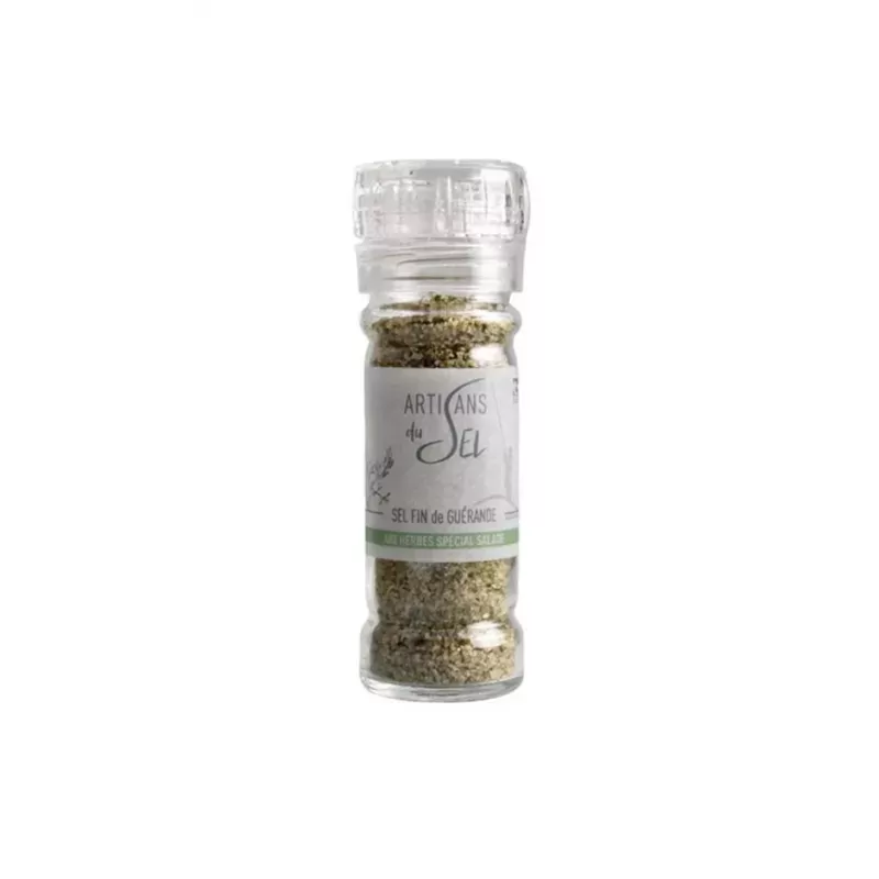 Moulin Sel Fin de Guérande aux Herbes Spécial Salade 80g, épices et herbes pour assaisonnement des salades.