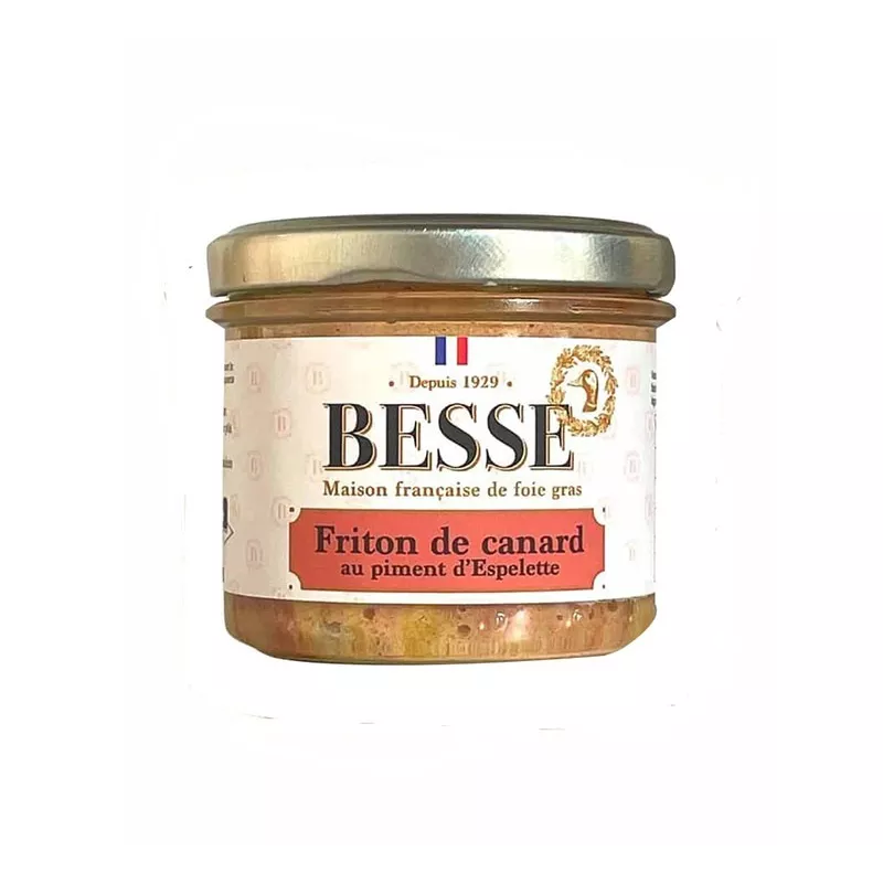 Friton de Canard au Piment d'Espelette 100g avec foie gras Friton de Canard au Piment d'Espelette 100g avec foie gras