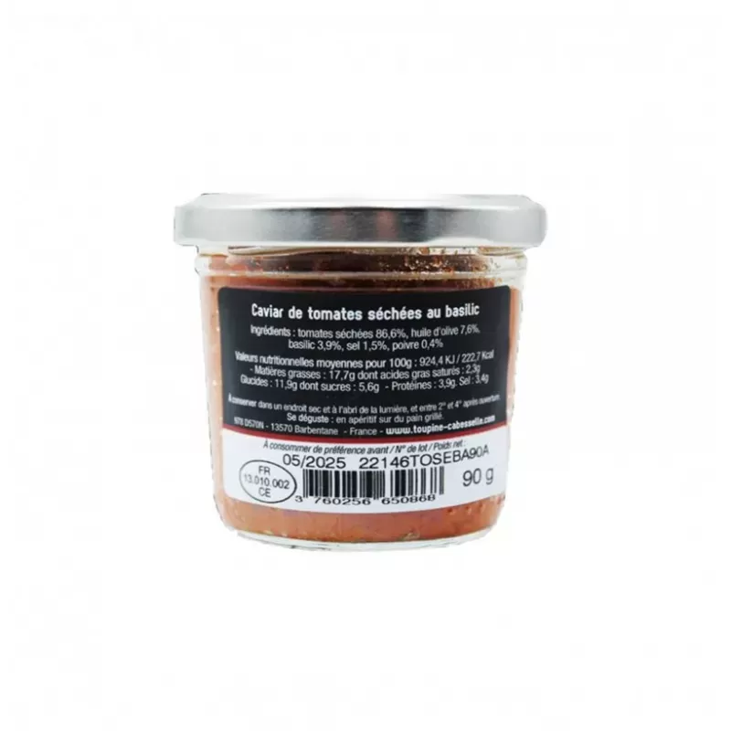 Caviar de tomates séchées au basilic 90g - Toupine et Cabesselle - 2