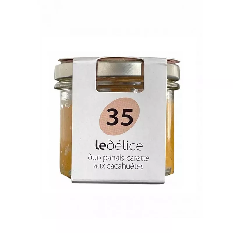 Duo Panais - Carottes aux cacahuètes 90g en pot, tartinable naturel pour apéritif. Duo Panais - Carottes aux cacahuètes 90g en pot, tartinable naturel pour apéritif.