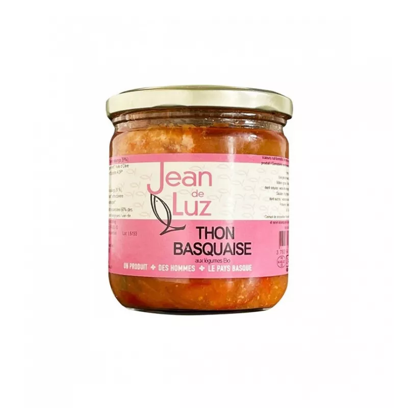 Thon Basquaise Bio 380g servi avec sauce basquaise traditionnelle Thon Basquaise Bio 380g servi avec sauce basquaise traditionnelle