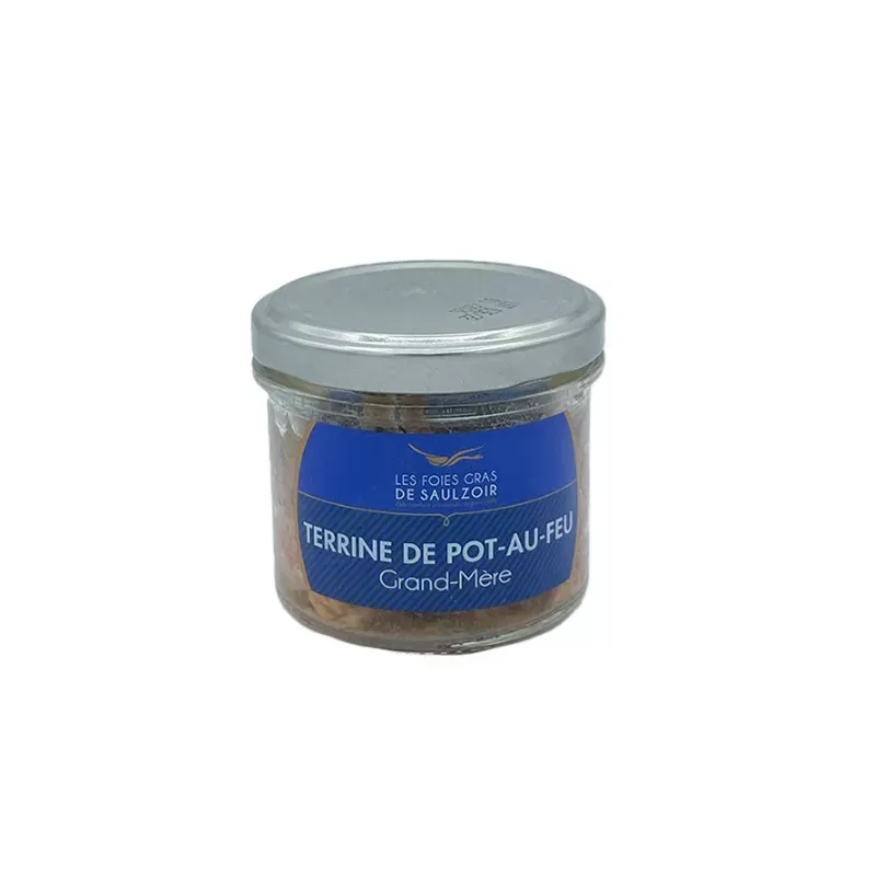 Terrine de Pot-Au-Feu Grand-Mère 90g en pot, produit artisanal du terroir.