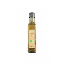 Bouteille de Vinaigre aux Herbes du Maquis Corse Bio 250ml de Vincensini, étiquette élégante sur fond nature