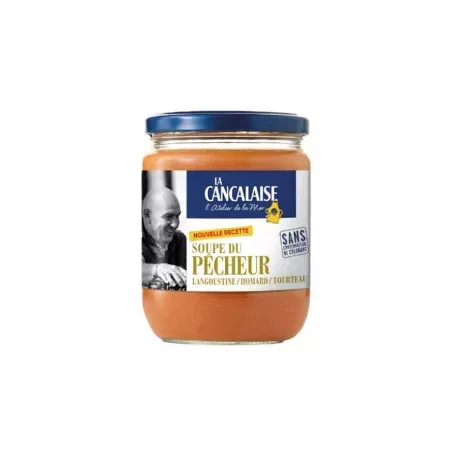 Soupe du Pêcheur 380g de La Cancalaise, bocal en verre avec étiquette artisanale, prêt à être dégusté