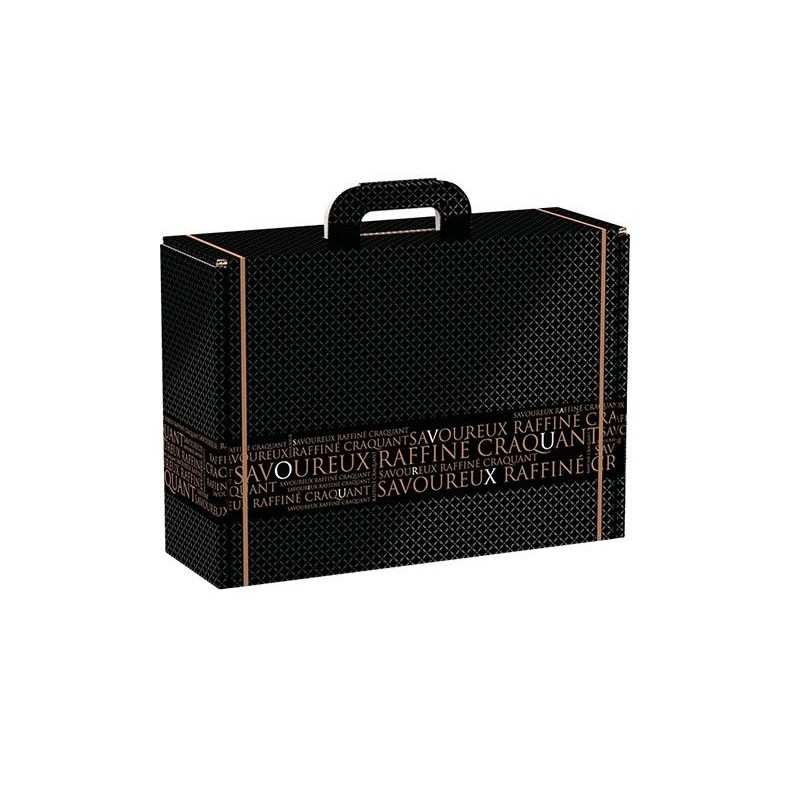 Valisette en carton rectangle Savoureux noir/cuivre 41x34x12 cm pour présentation élégante