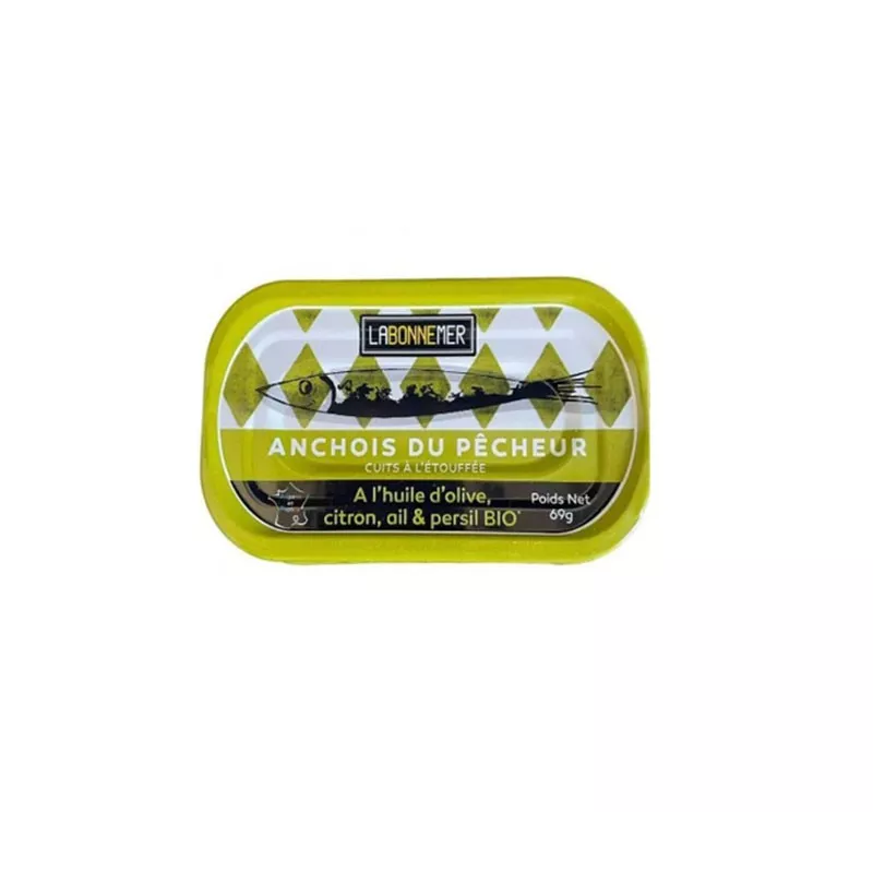 Anchois du Pêcheur à l'huile d'Olive, Citron, Ail et Persil Bio 69g 