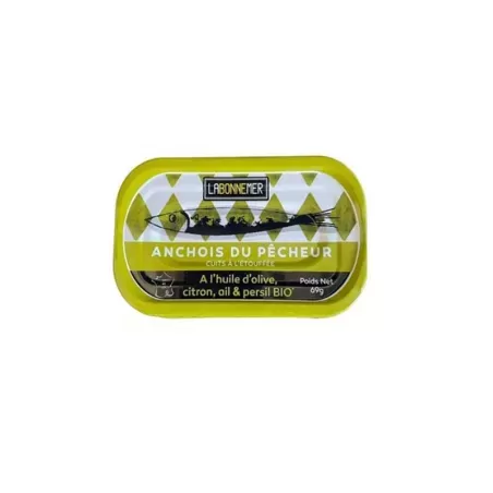 Anchois du Pêcheur à l'huile d'Olive, Citron, Ail et Persil Bio 69g 