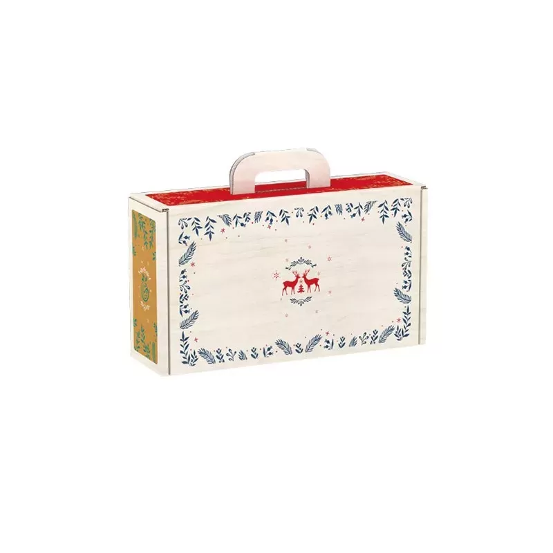 Design effet bois de la valisette carton Bonnes Fêtes
