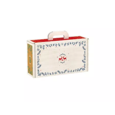 Design effet bois de la valisette carton Bonnes Fêtes