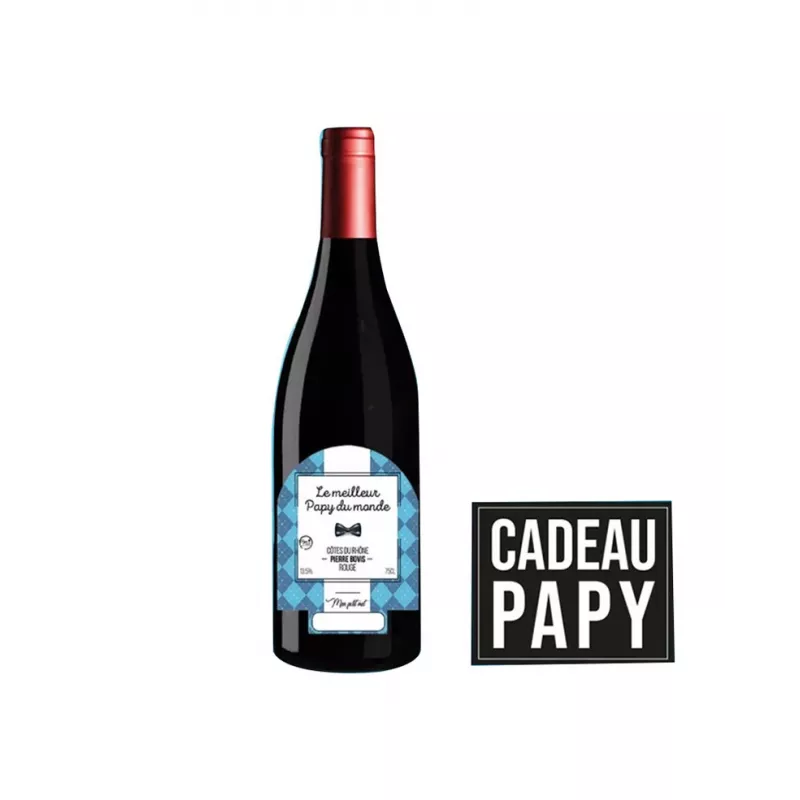 Vin cadeau pour le Meilleur Papy - AOC Côtes du Rhône Rouge 75cl