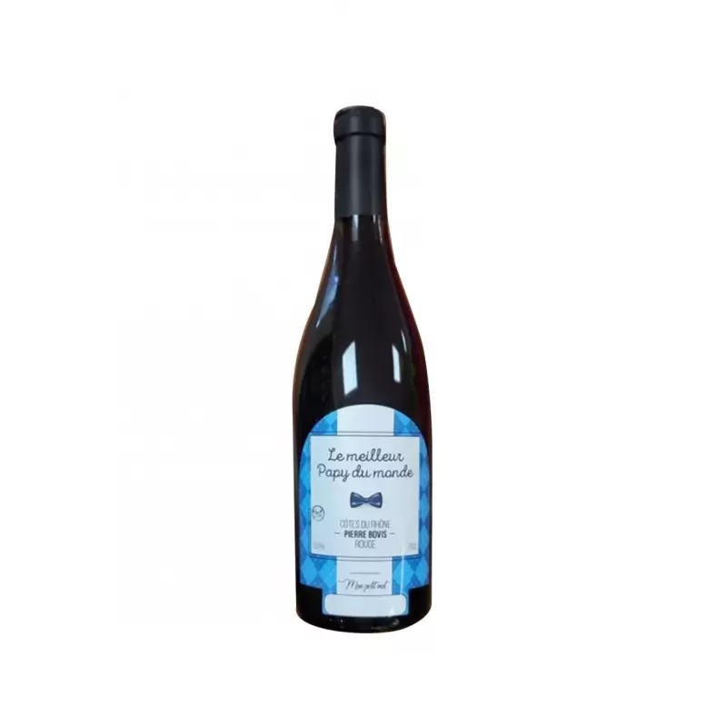 Vin cadeau Meilleur Papy - AOC Côtes du Rhône Rouge 75cl 