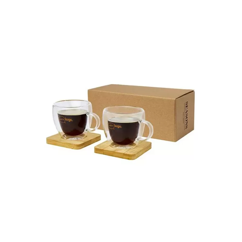 Ensemble de 2 Tasses en Verre à Double Paroi 250ml avec Sous-Verre en Bambou - Manti 