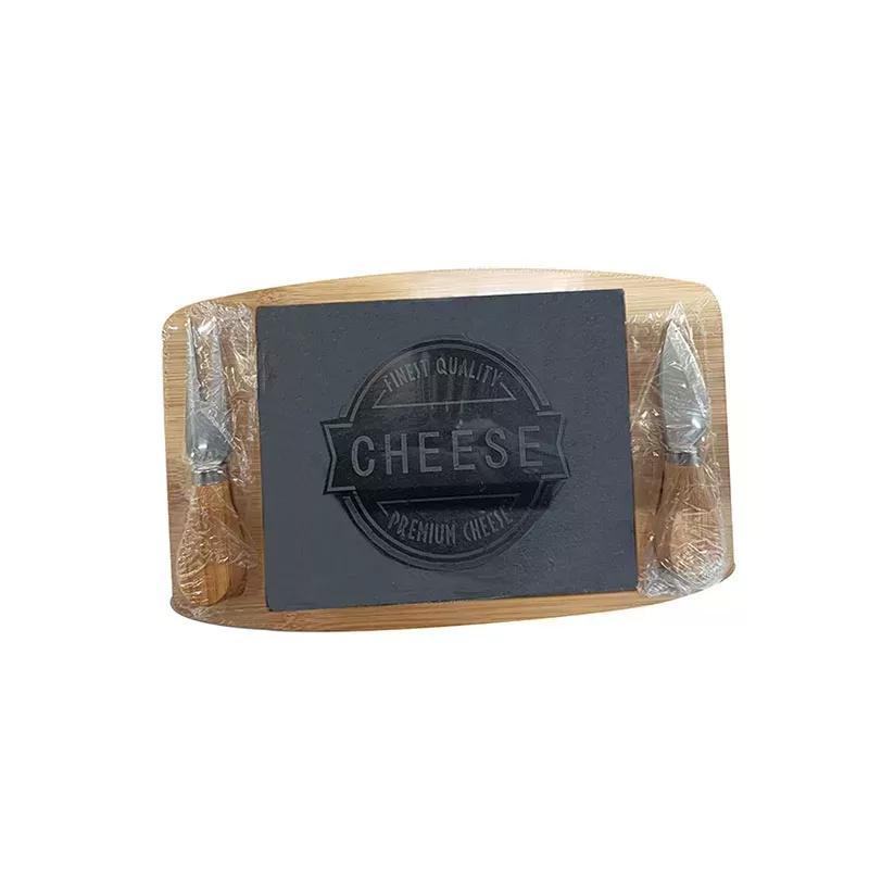 Planche à découper fromage bambou avec ardoise et ustensile