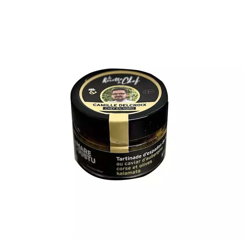Tartinade d'espadon de ligne au caviar d'aubergine corse et olives kalamata 90g Tartinade d'espadon de ligne au caviar d'aubergine corse et olives kalamata 90g