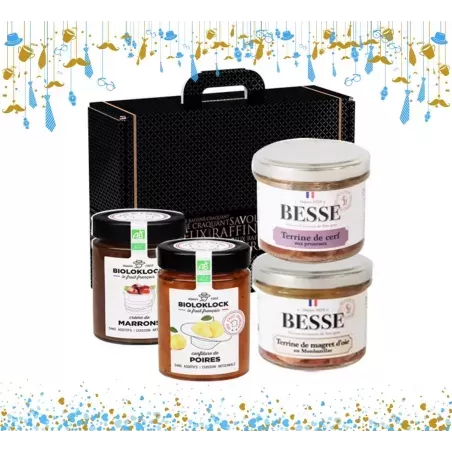 Coffret Gourmand Traditionnel de Nouvelle-Aquitaine présenté dans une élégante valisette cadeau