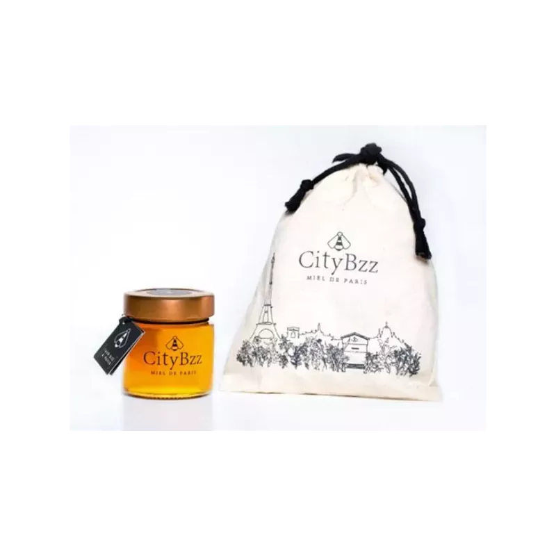Miel de Paris de CityBzz avec son pot gravé et pochette en tissu