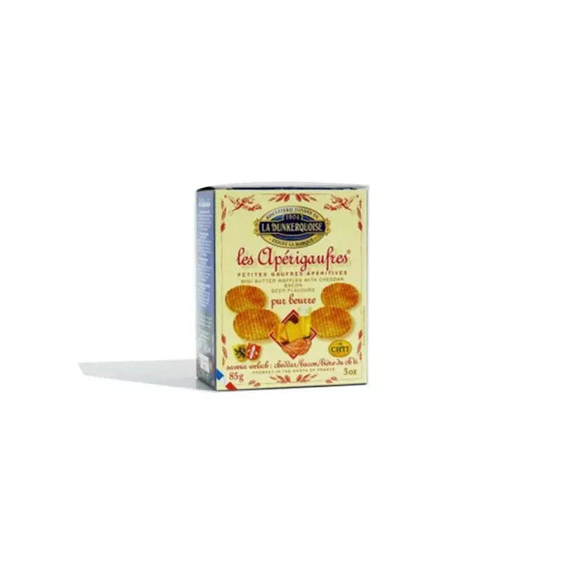 Apérigaufre Welsh Saveurs Cheddar Bacon - Vue rapprochée des gaufrettes croustillantes avec bacon et cheddar