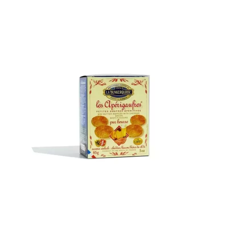 Apérigaufre Welsh Saveurs Cheddar Bacon - Vue rapprochée des gaufrettes croustillantes avec bacon et cheddar
