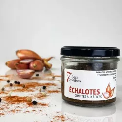 Échalotes confites aux épices en pot de 100g, idéal pour apéritifs et plats raffinés