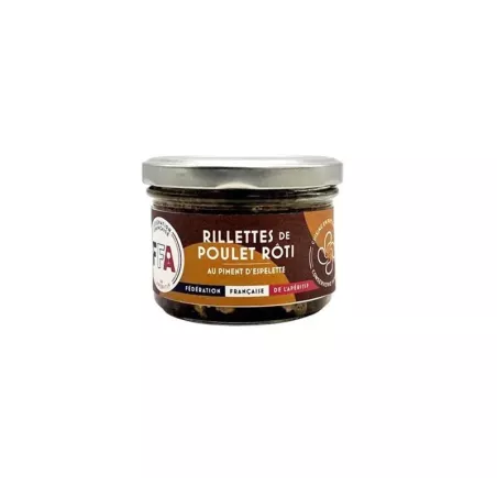 Pot de rillettes de poulet rôti au piment d'Espelette 160g, sans porc, fabriqué en Île-de-France