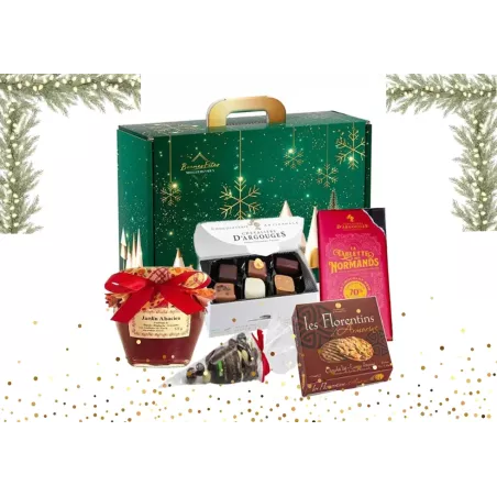 Panier Garni Chocolat Assortiment Gourmand avec diverses douceurs chocolatées