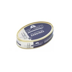 Boîte ovale de rillettes de sardines 115g sur une table apéritive
