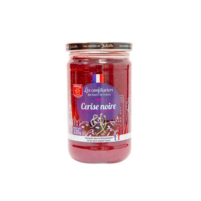 Confiture Extra de Cerise Noire 320g, un délice fruité artisanal dans son pot.